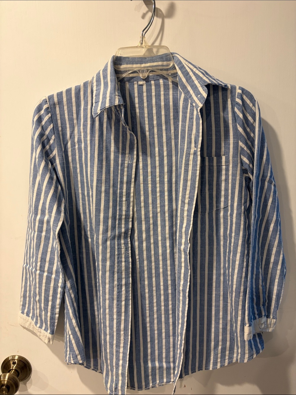 Classic Blue & White Striped women’s Button-Up Shirt size small